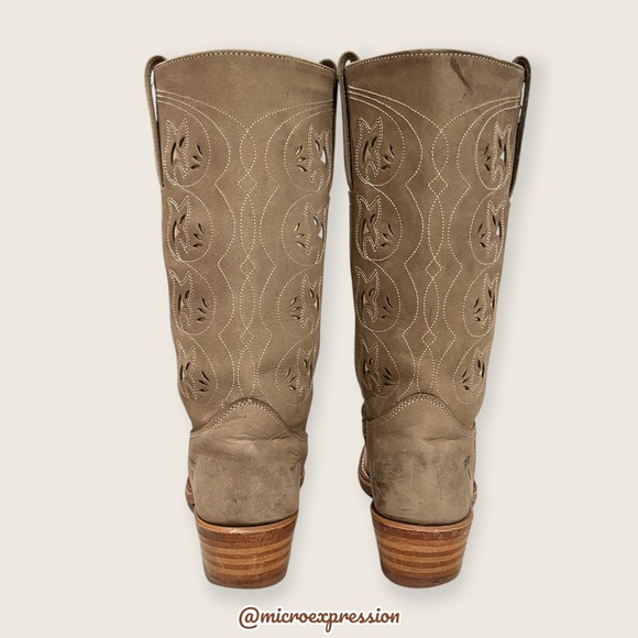 1980s VINTAGE Frye Austin Tan Leather Floral Embroidered Cowboy Western Boot - Picture 8 of 16